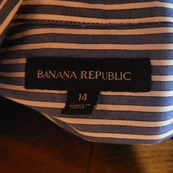 BANANA REPUBLIC Blue White Striped Button Up Shirt Dress Long Sleeve Size 14 - Picture 6 of 7